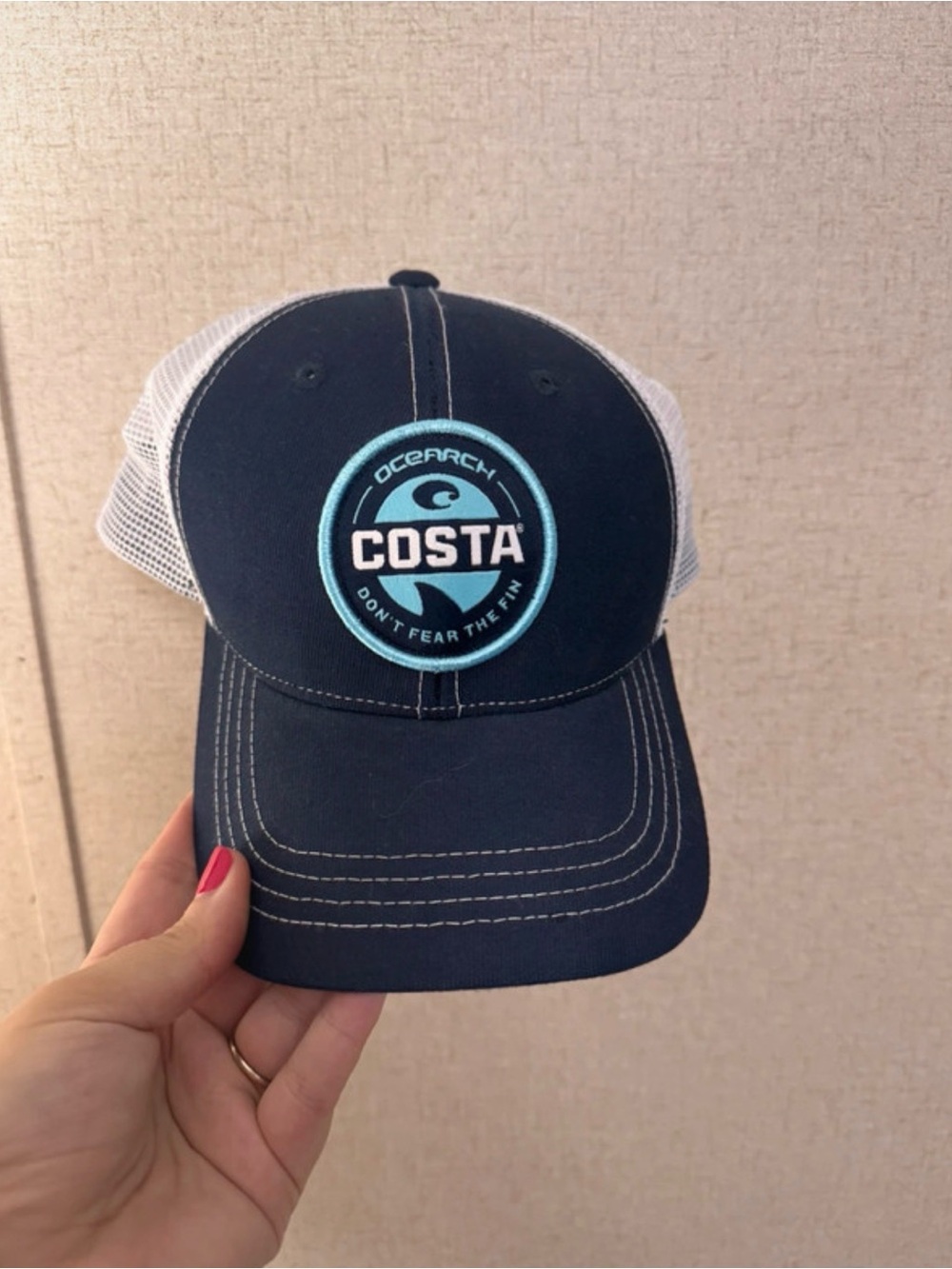 Costa Navy Trucker Hat with Turquoise Patch